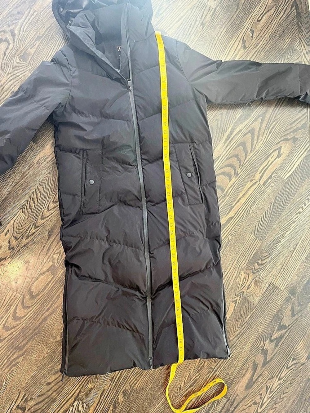 Zara Black Water & Wind Protection Hooded Down Feather Long Puffer Coat Size XS - Picture 14 of 15